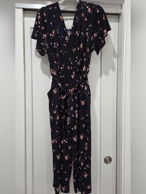 Kaileigh Navy Floral Wrap Jumpsuit with Tie Waist